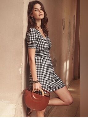 Sézane Sixtine Gingham Mini Dress Black White - FR/40 - US/8